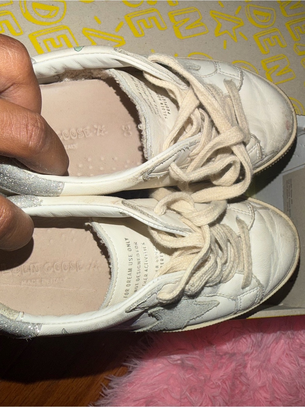 Golden Goose White Leather Kids Sneakers with Silver Heel Detail